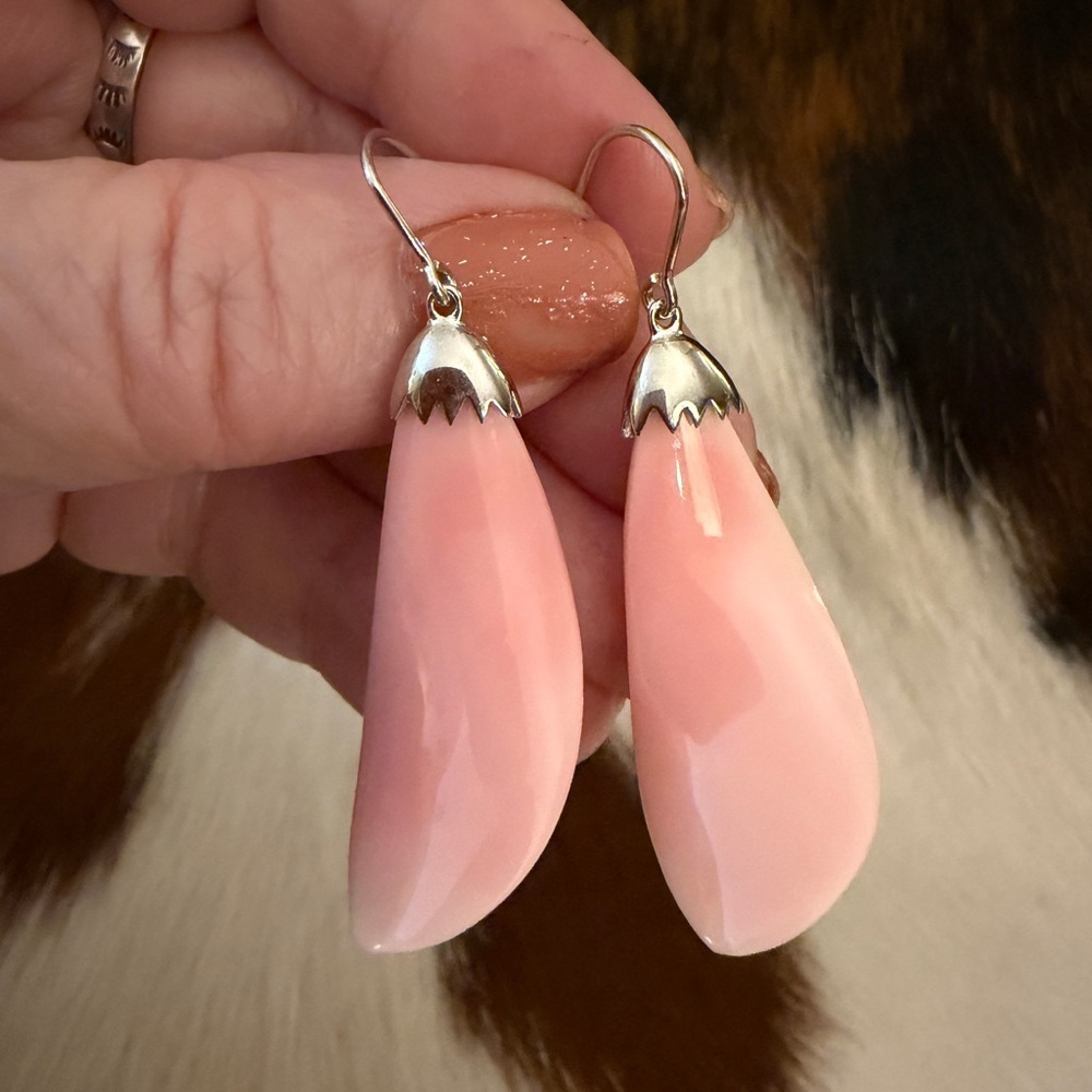❤️ Queen Pink Conch Minimalist Bohemian Sterling Silver Dangle Earrings 11.3G - Picture 8 of 13